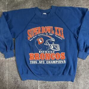 Men's Vintage 80's Trench Denver Broncos Super Bowl XXI Crewneck Sweatshirt Sz S